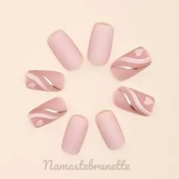 2/$16 Matte Pink Hearts Press On Nails - Picture 5 of 15